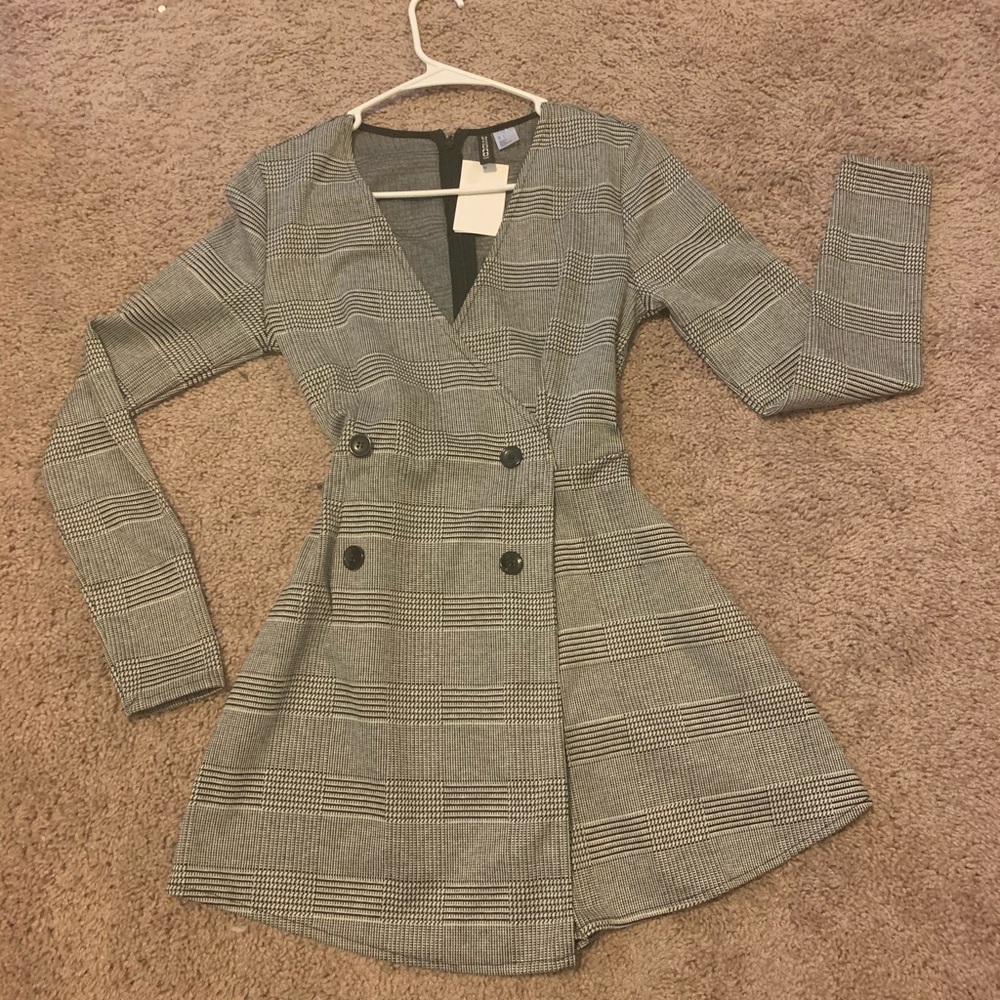 Black and white plaid Blazer romper